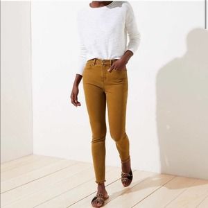 LOFT High Waist Skinny Crop Jeans Frayed Raw Edge Camel Color Women's 24/00